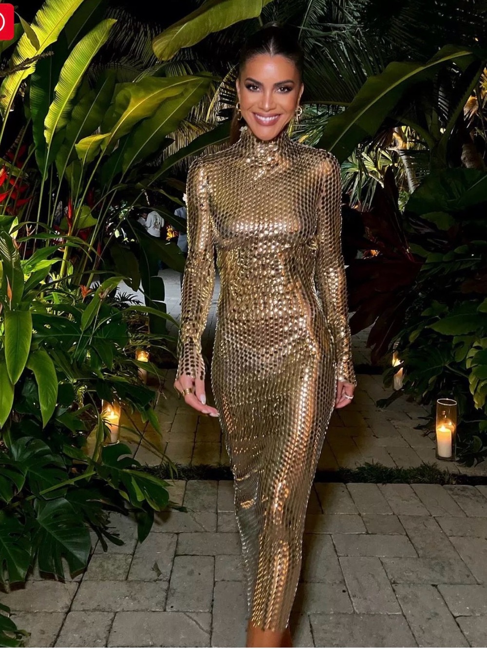 Gold Long-Sleeve Sequin Midi Dress worn by Camila Coelho size S
